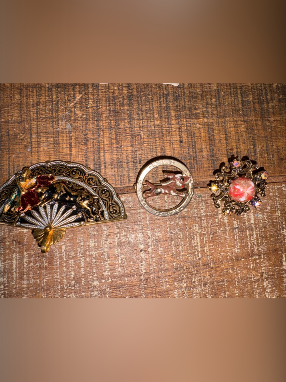 Lot of 3 Vintage-Inspired Gold Tone Brooches/Pins